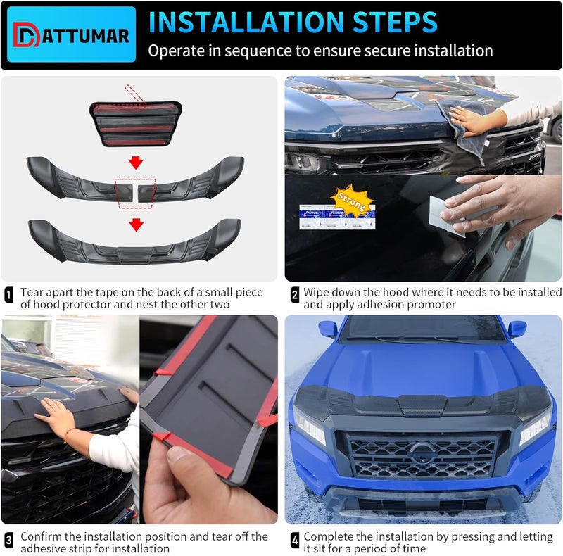 Dattumar Hood Protector Compatible with 2022-2025 2026 Nissan Frontier Hood Shield ABS Hood Deflector Hood Guard 3pcs for 2024 Frontier Accessories (Glossy Carbon) - Image 3